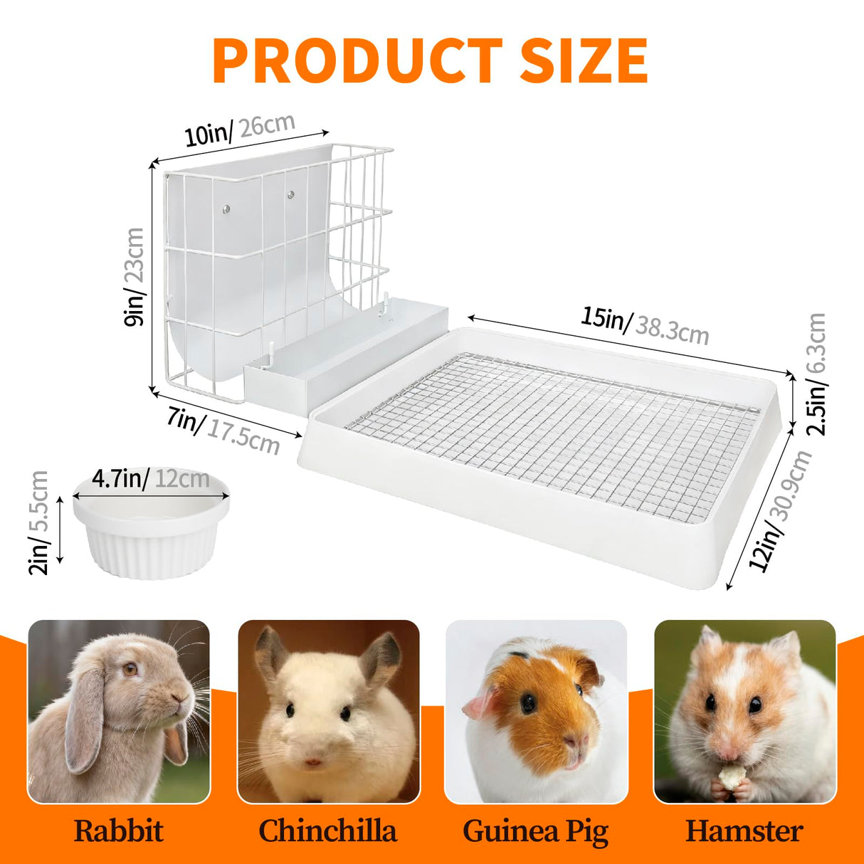 BESNEW 3 in 1 Rabbit Hay Feeder with Litter Box,Upgraded Metal Hay Rack & Litter Tray & Water Bowl,Quick Cleaning,Easy to Install,Bunny Supplies for Rabbit Guinea Pig Chinchilla Small Animals