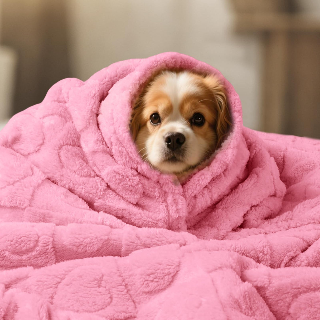 Luciphia Valentines Day Waterproof Blanket for Medium Large Dogs Washable Bed Couch Protector Soft Fluffy 3D Heart Jacquard Pet Blanket with Sherpa Fleece Cozy Calming Throw Blankets, Pink 65x57 inch