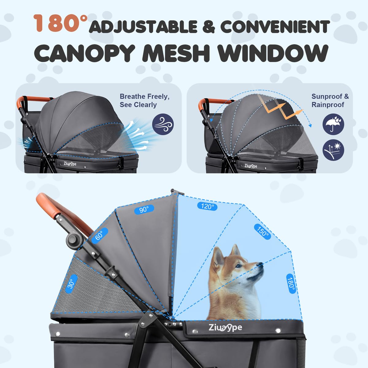 Dog Stroller for Large & Medium Dogs (20–132 lbs), Pet Stroller for 2 Small Dogs, Cat Strollers for 2 Cats, Extra Large Heavy Duty, Foldable & Fully Ventilated Design, Gray