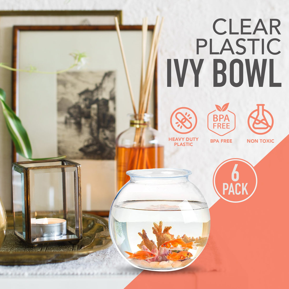 Sterline Fish Bowls For Drinks - 6 Pack - 16 Oz - BPA-Free Small Plastic Ivy Bowls For Crafts, Mini Fish Bowls Unbreakable, Candy Dishes for Party Centerpieces, Carnival Fishing, Home Decor…