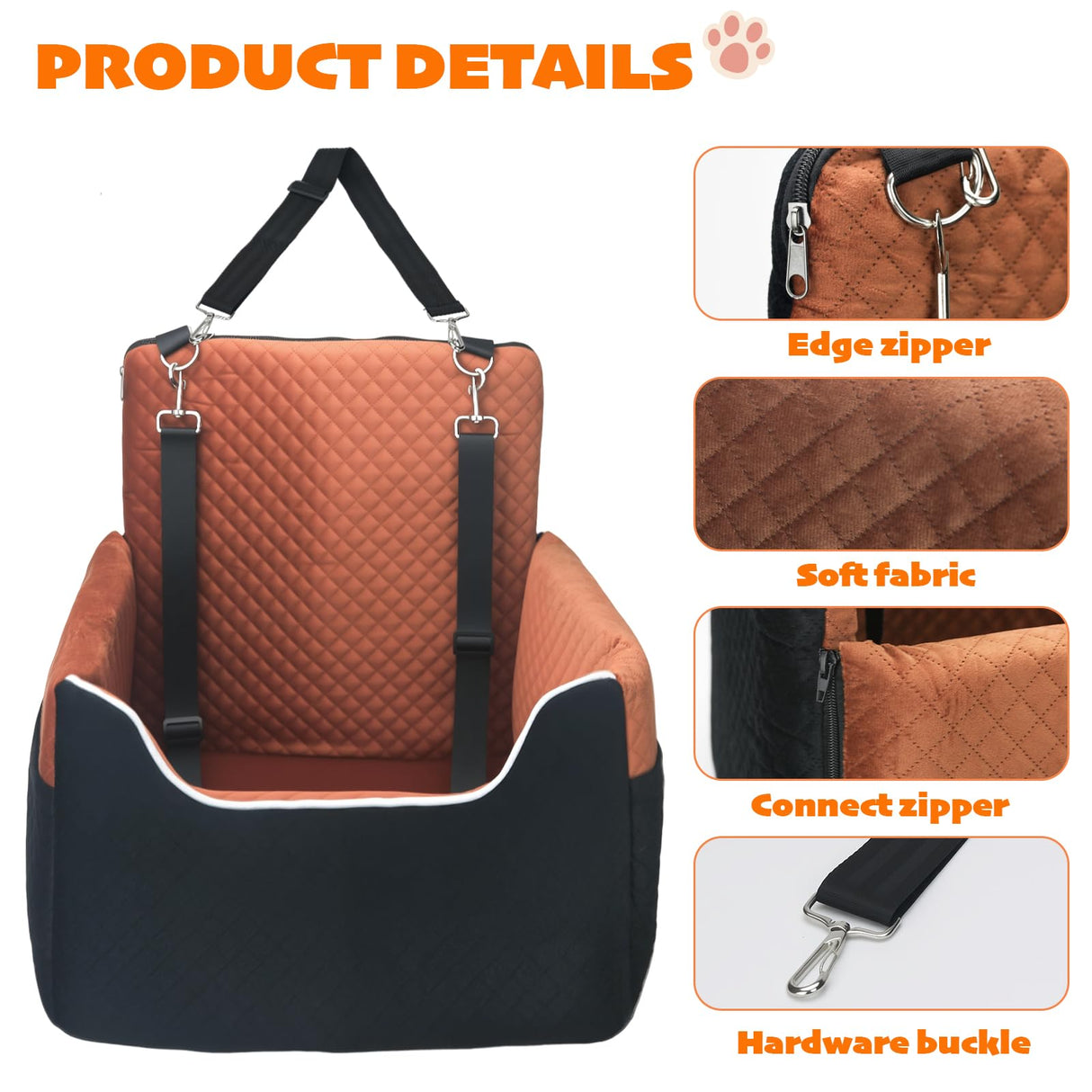 Dog Car Seat for Small/Medium Dogs Under 35lbs, Soft Booster Car Seat with Detachable Washable Cover and Cushion, Memory Foam Pet Car Seat with Safety Belt and Storage Pockets, Puppy Dog Car Bed