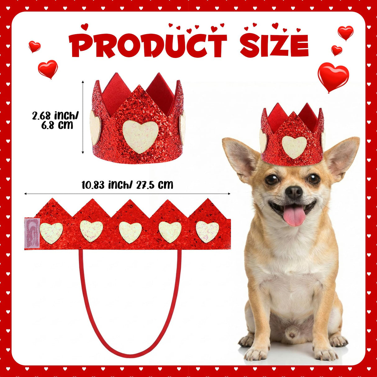 Hillban Valentine's Day Dog Costume Heart Crown and Cape Cover Set Dog Queen Valentines Outfit Heart Cape Hat for Small, Medium, Large Dogs and Pets(L)