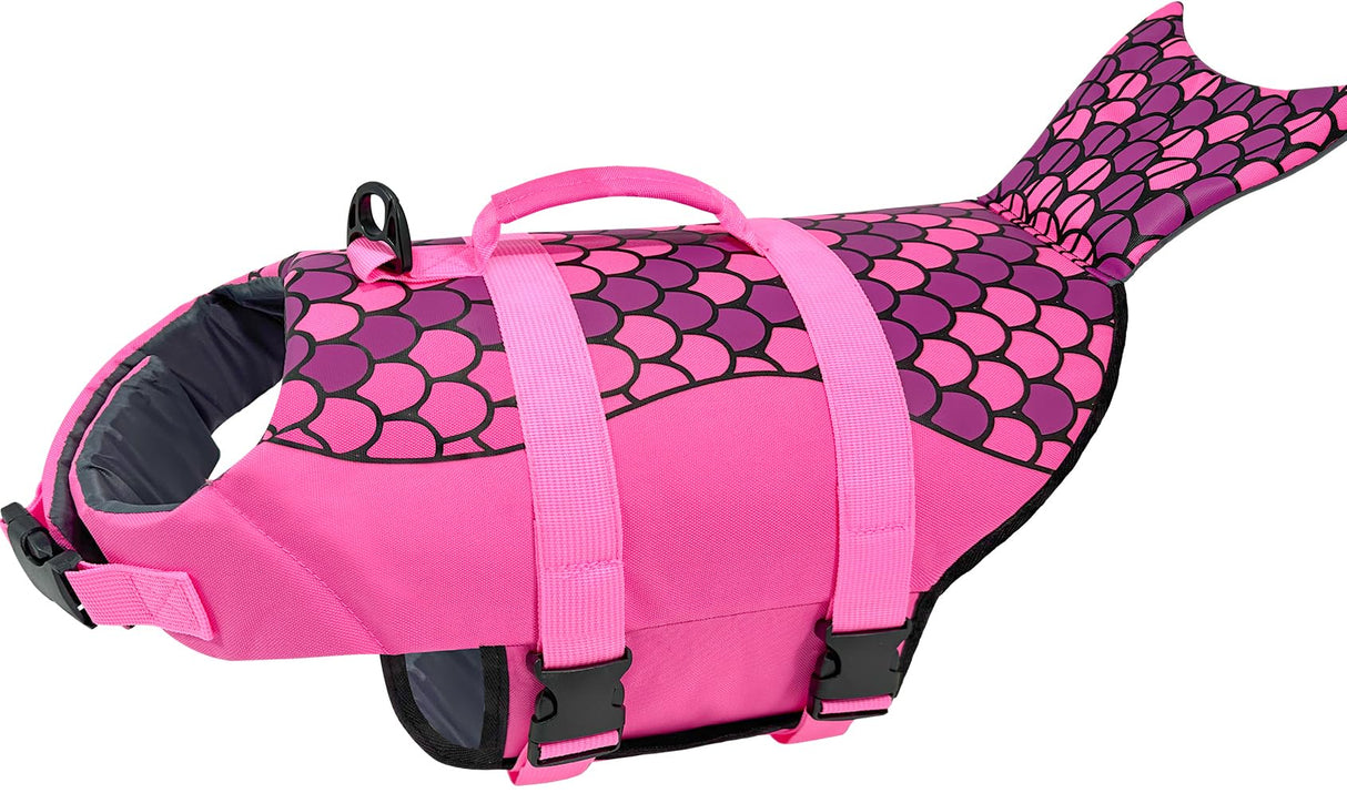 Baipesiy Mermaid Dog Life Jacket, Pink Ripstop Dog Life Vest for Swimming & Boating, High Buoyancy Adjustable Pet Vest with Durable Rescue Handle & D-Ring, for Small/Medium/Large Dogs (Mermaid, M)