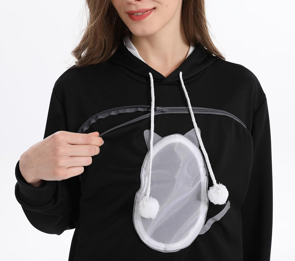 LINYUCHEN Cat Pouch Hoodie Pet Carrier Sweatshirt Large Pocket Pullover Shirt Wearable Cat Dog Carrier Hoodie Black