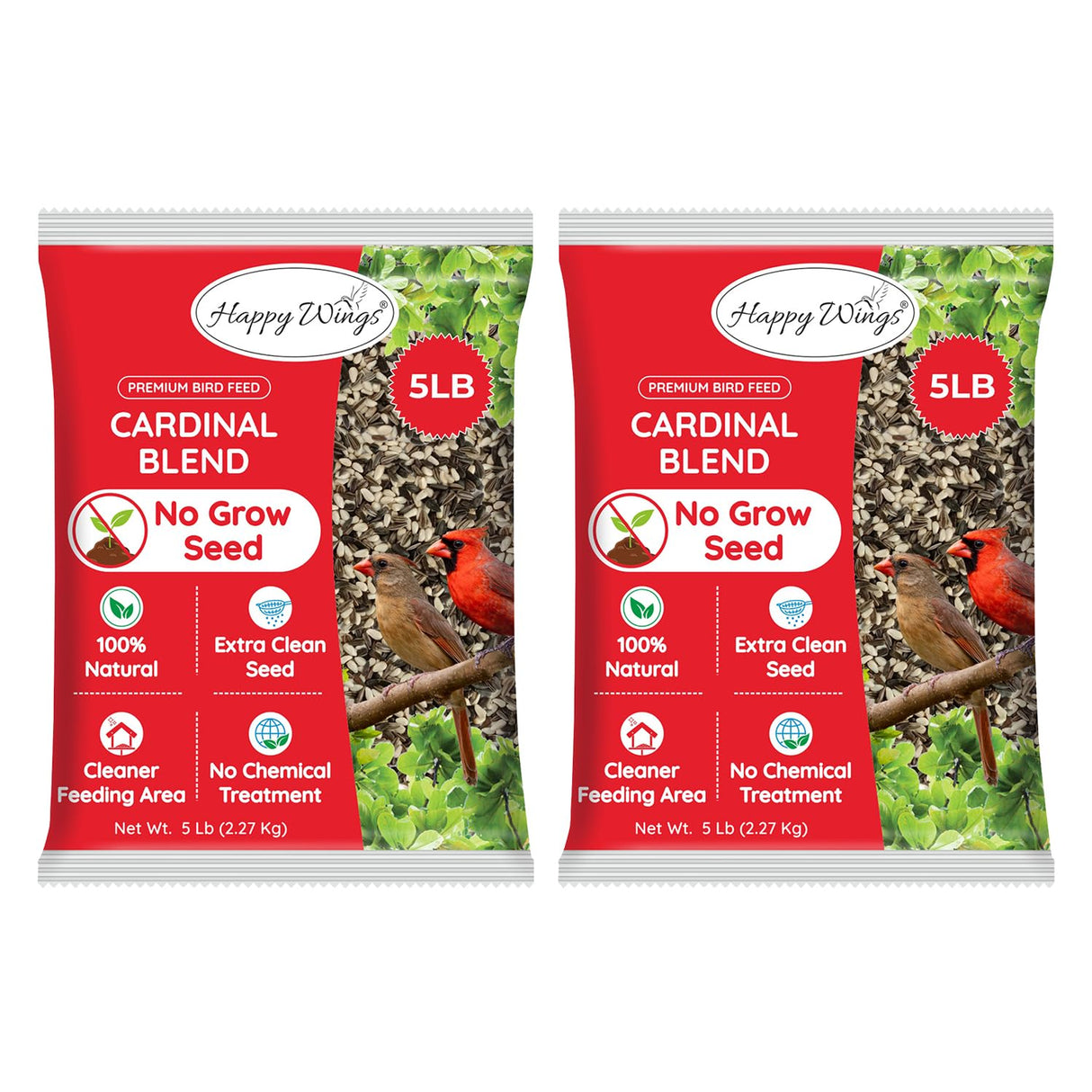 Happy Wings Cardinal Blend Bird Food, Mix of Sunflower and Safflower Seed, 10 Pounds - 5 Pounds Combo Pack of 2 | No Grow Seed | Bird Food for Wild Birds