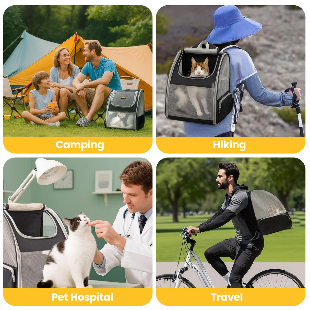 Conlun Cat Backpack Carrier for Small Dogs and Cats Fit Up to 15 Lbs,Small Dog Backpack, Foldable with 3-Side Mesh Windows, Pet Carrier for Travel & Hiking Friendly,Gray
