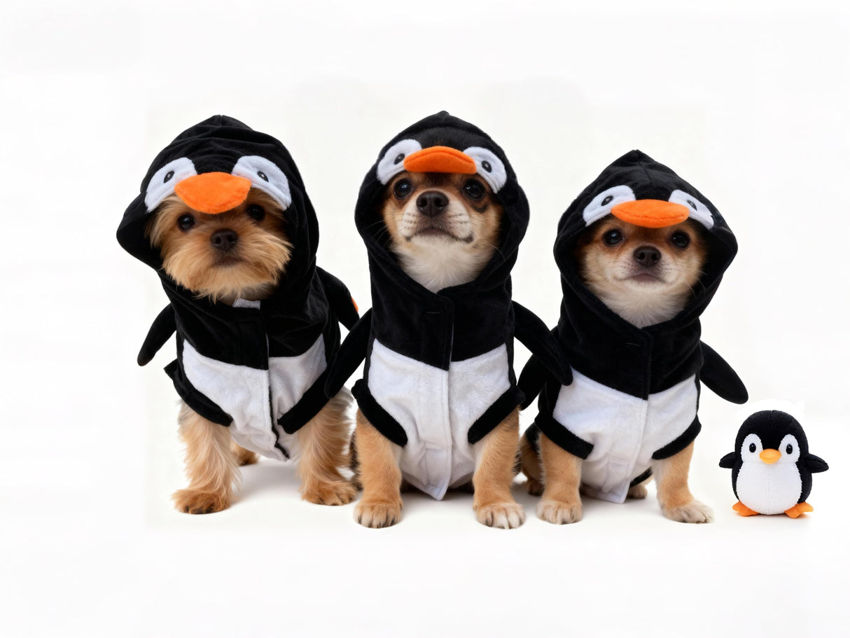 IOICYBF Pet Costume for Small Dogs Cats,Halloween Hoodies Winter Puppy Coat Outfits Funny Pajamas Clothes for Christmas Party,Penguin M