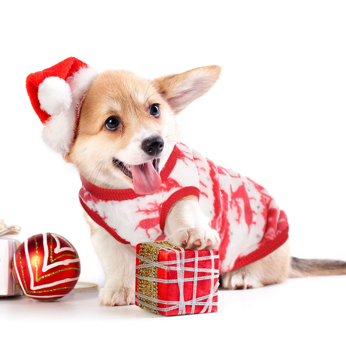 6 Pcs Puppy Clothes for Christmas Winter Warm Cute Pet Sweaters Flannel Dog Vest Paw Print Cat Clothes for Chihuahua Dachshunds Male Female Puppy(Animal Pattern,L(Body Length:13.8” Chest:17.7”))