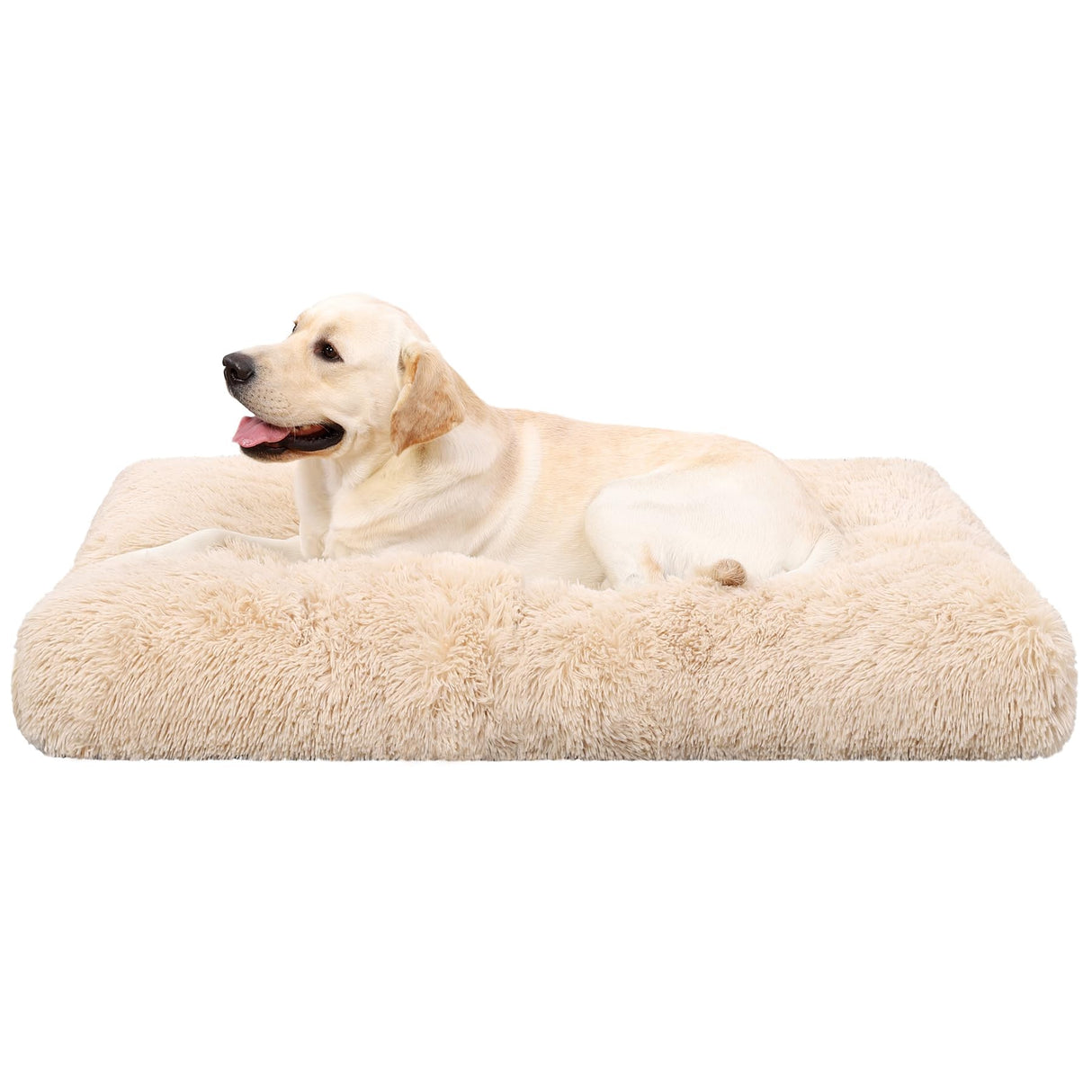 KSIIA Dog Crate Bed Washable Jumbo Dog Beds for Large Dogs Deluxe Plush Fluffy Comfy Thick Kennel Pad Anti-Slip & Anti-Scratch Pet Sleeping Mat, 48 x 29 Inch, Camel