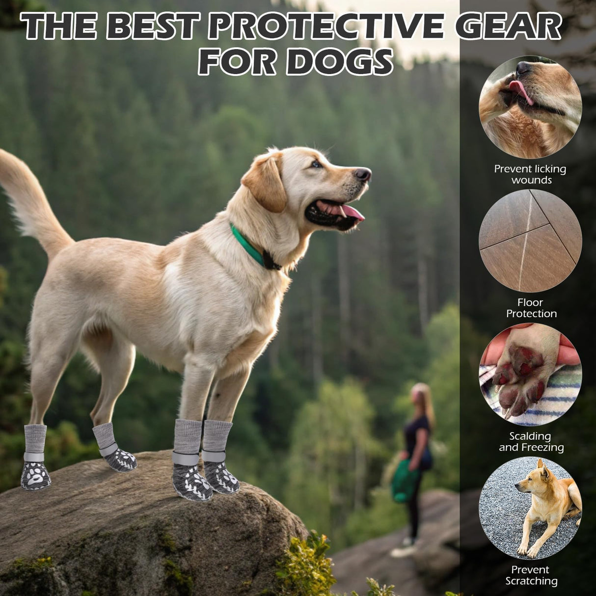 EXPAWLORER Dog Socks to prevent Licking and Slipping, Winter Dog Shoes for Cold Weather Snow, Paw Protectors for Hardwood Floors Anti-Slip, Dog Booties for Small Medium Large Senior Dogs,Black Grey XL
