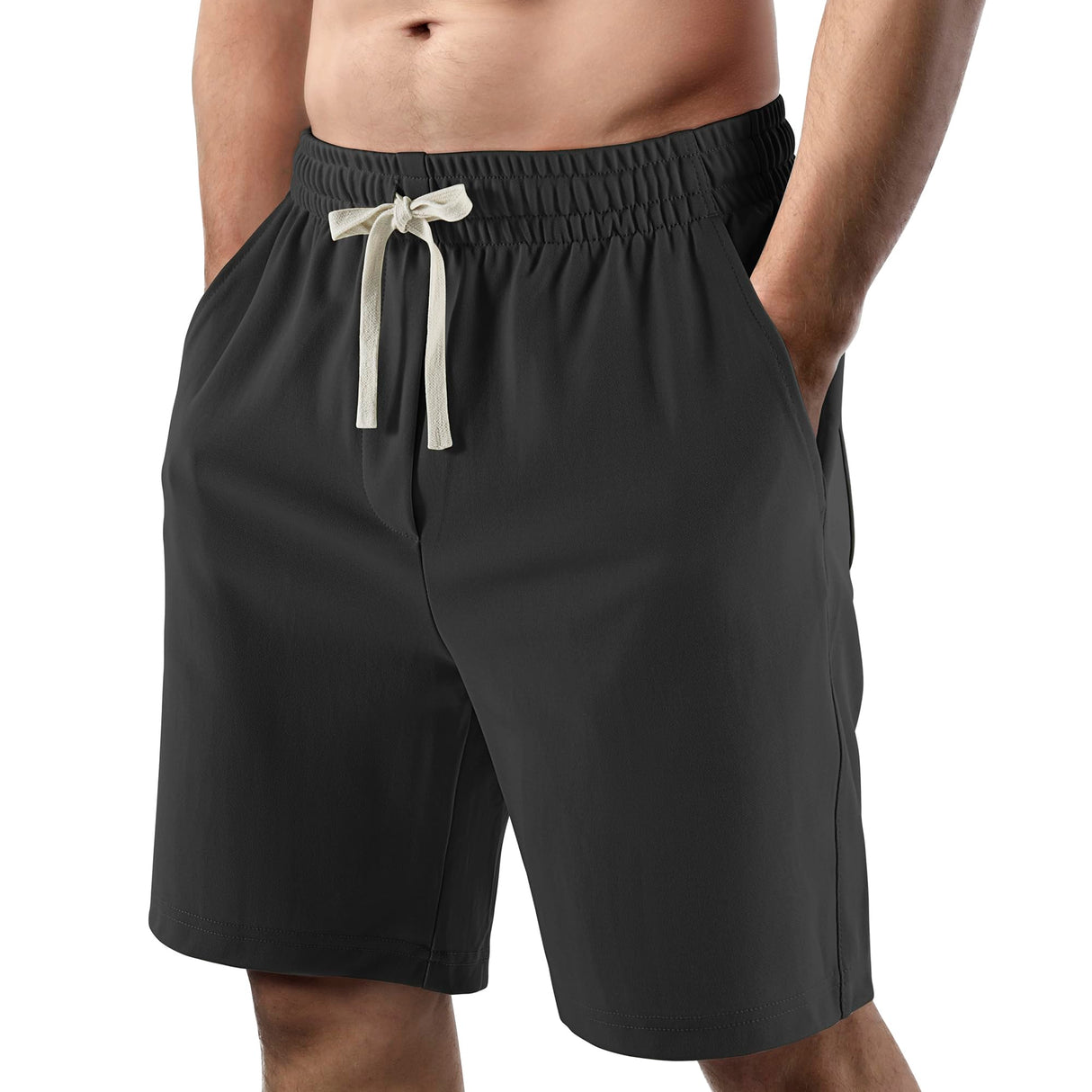 Lkrhzevg Men's Outdoor Shorts Casual Elastic Waist Drawstring Summer Beach with Pockets Lightweight Hiking Quick Dry Sports Shorts-S Dark Gray