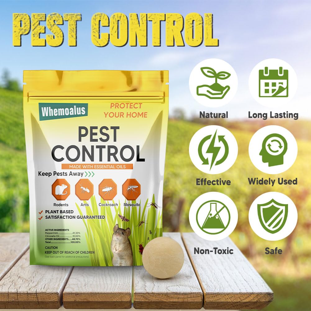 DALIYREPAL Pest Repellent Balls, Rodent Repellent,High-Strength Mouse Repellent Peppermint,Mice Repellent,Rat Repellent Whemoalus Repels Rodents,Spiders, Roaches,Ants,Moths & Other Pests 8 Balls/Bag