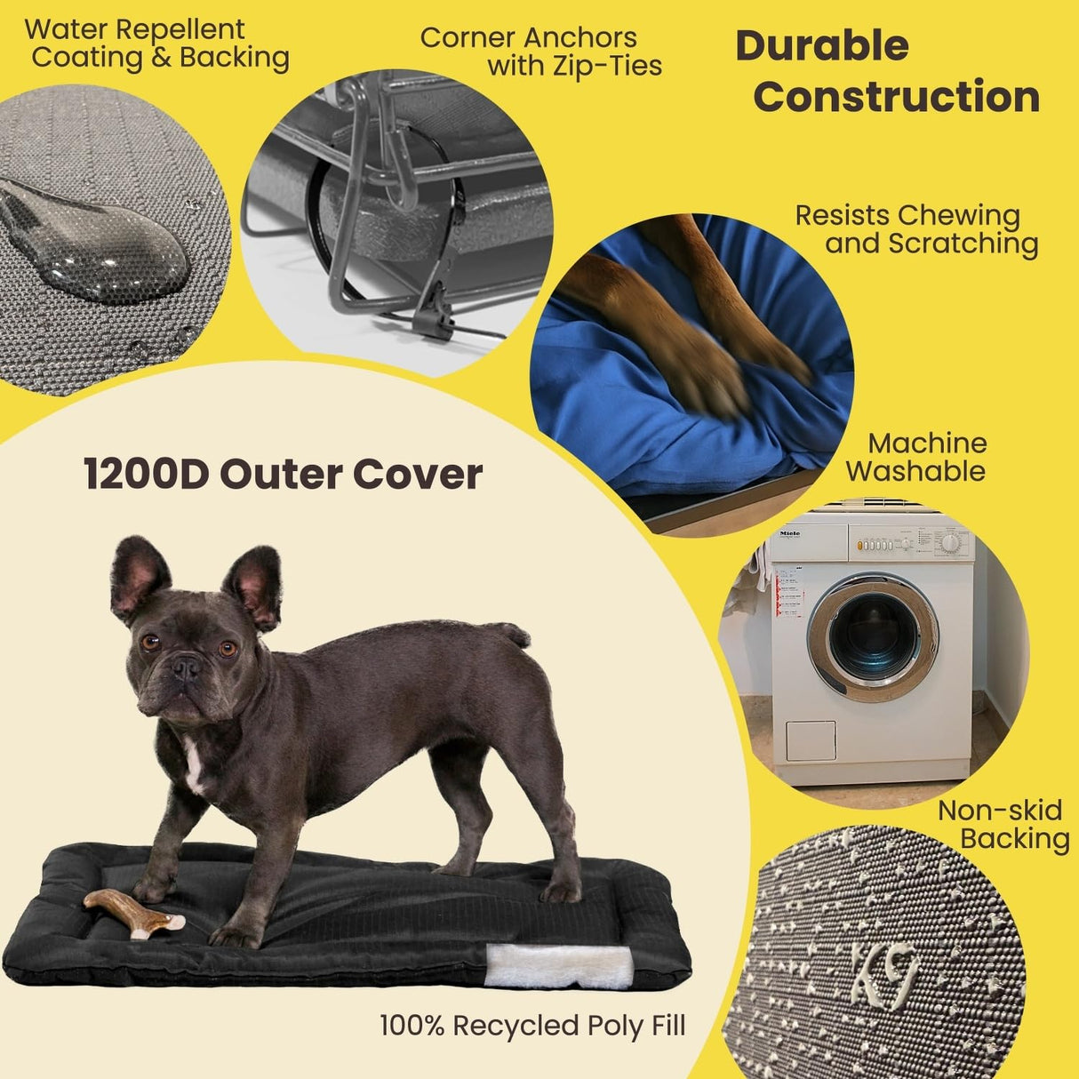 K9 Ballistics Tough Ripstop Dog Crate Pad - Durable, Machine Washable Kennel & Travel Mat for Puppies and Small Dogs, 29 x 18 fits 30” Wire Crate, Sandstone