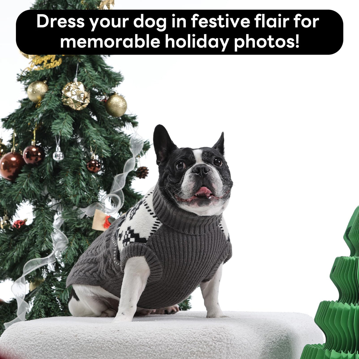 LeleTail Small Dog Christmas Sweaters, Winter Warm Pet Turtleneck, Girl Boy Dog Holiday Outfit, Festive Xmas Tree Pattern Festive Pet Sweater for Chihuahua, Cavalier Christmas Photos, Grey S