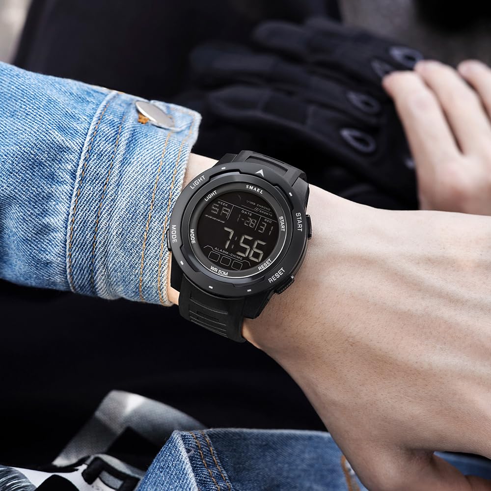 KXAITO Men's Watches Sports Outdoor Waterproof Military Watch Date Multi Function Tactics LED 46mm Face Alarm Stopwatch for Men (8105 Black All)