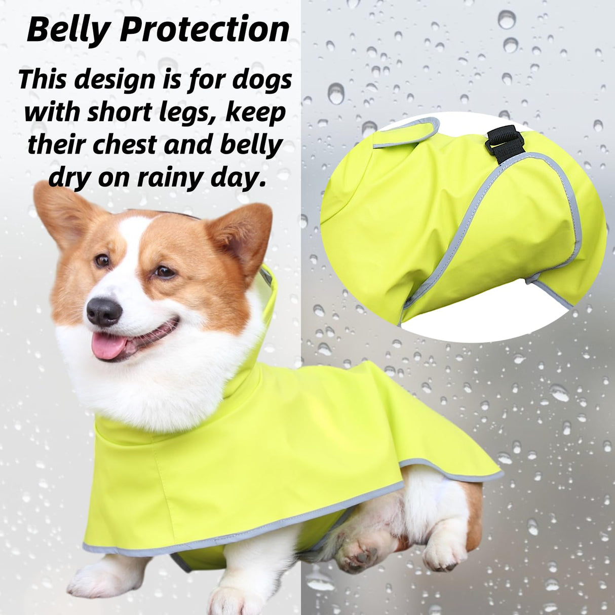 Luccalily Dog Rain Jacket with Hood for Small Pet, Waterproof Raincoat with Reflective Strip,Adjustable Belly Strap Protection, Lightweight Poncho (X-Small,Light Green)