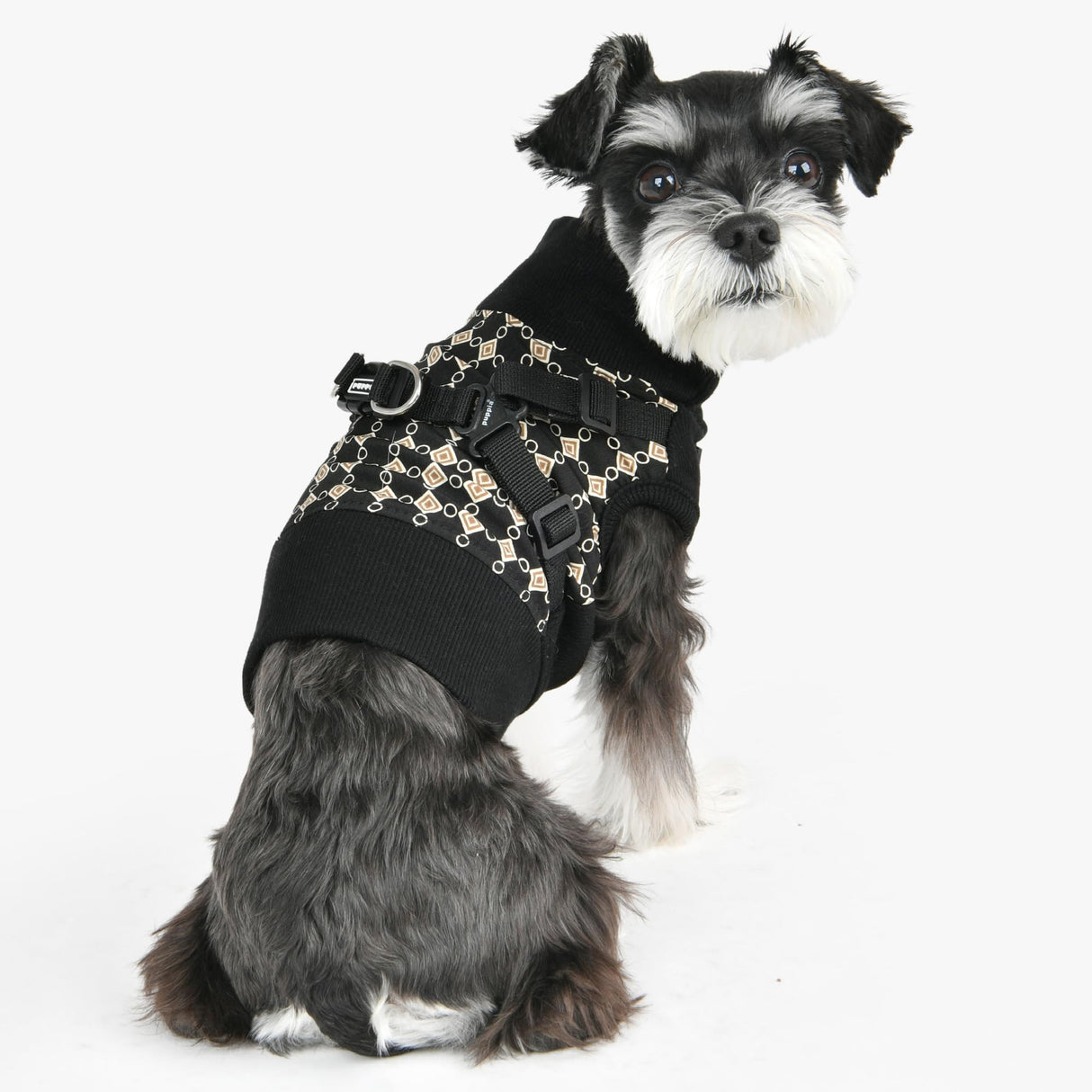 Puppia Jace Jacket Dog Harness Pullover Warm Winter Diamond Pattern for Small and Medium Dog, Black, Large