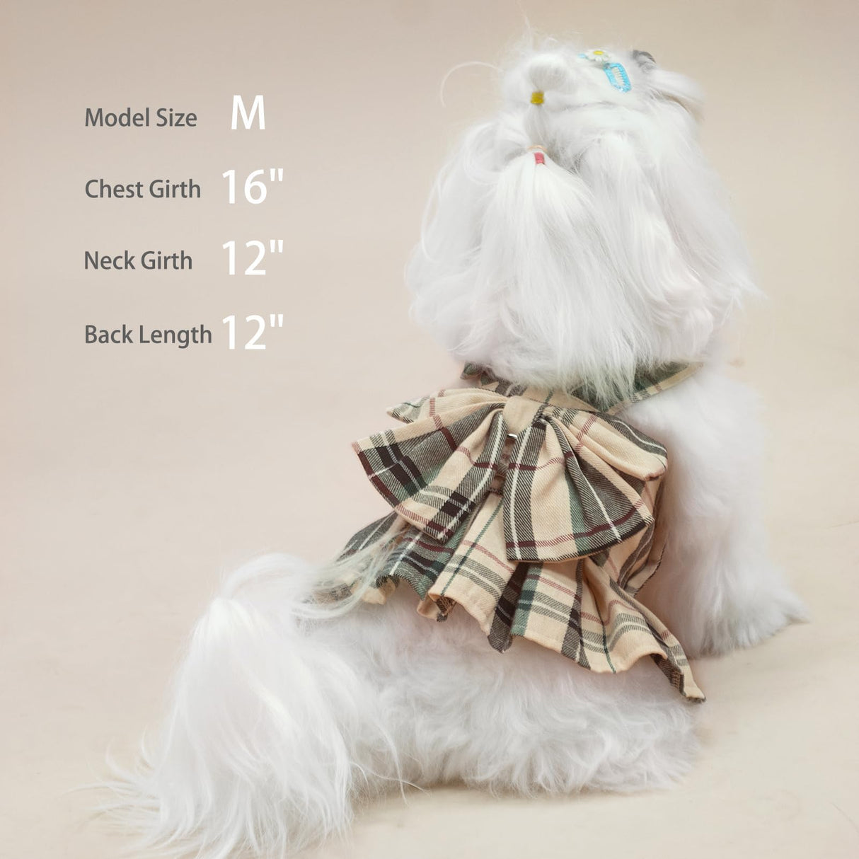 PUPTECK Plaid Dog Dress with Leash - Cute Puppy Harness Clothes for Small Medium Sized Dogs, Outfits for Girl Puppy Wedding Birthday Costume