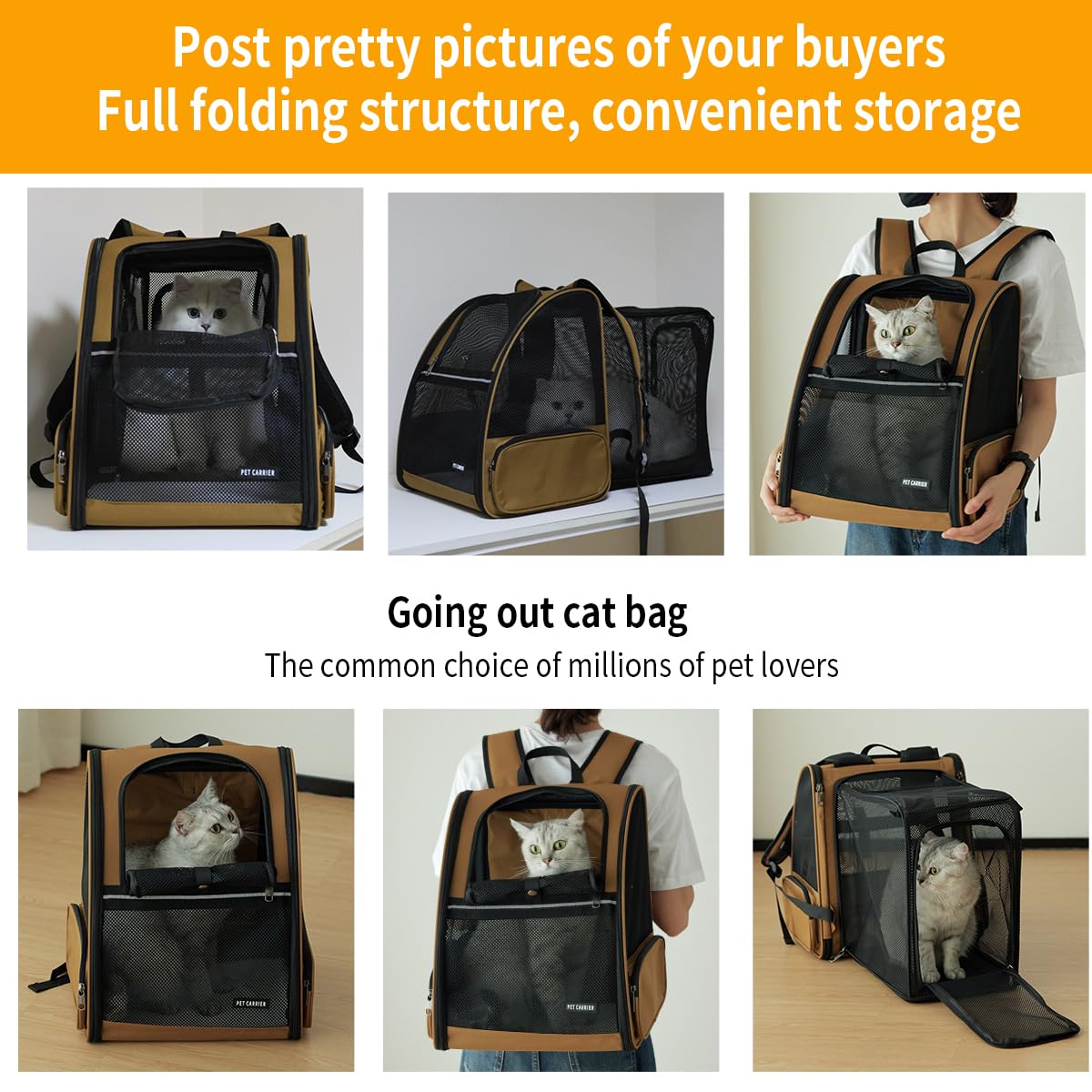 Cat Backpack,Expandable Cat Carrier Backpack, Dog Backpack Carrier and Pet Carrier Backpack, Suitable for Cats, Dogs Kitten or Small Dogs, Travel Friendly Puppy Cats Bag (Brown)