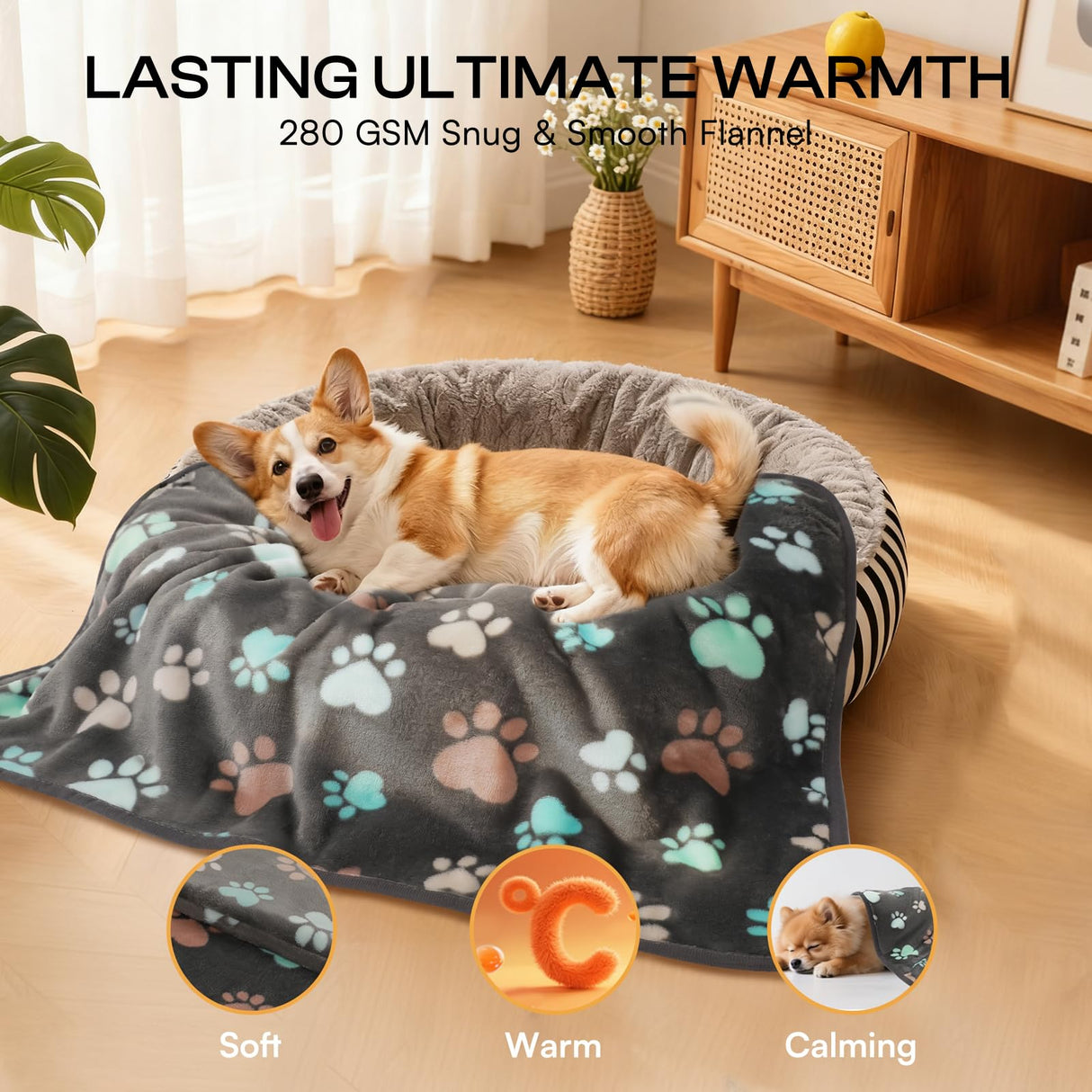 Luciphia 1 Pack 6 Dog Blankets Cat Soft Fluffy Fleece Pet Blanket Warm Cute Print Design Puppy Kitten Doggy Paw Medium(30"x20")