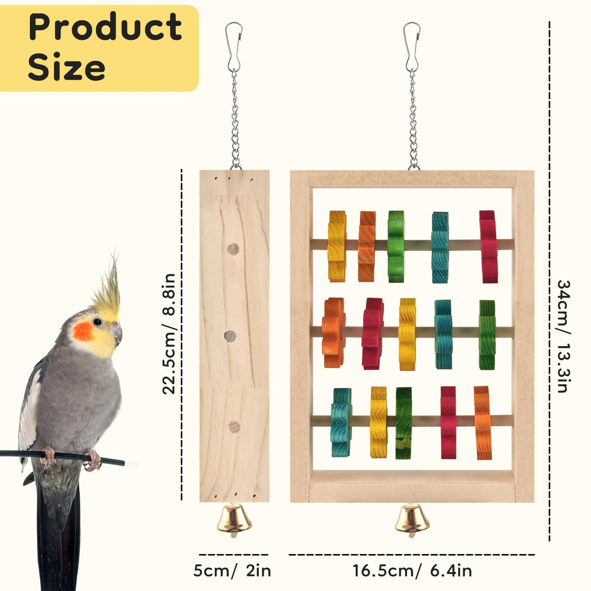 DBNESS 2Pcs Bird Toys, Hanging Parrot Chew Toy, Natural Wooden Chewing Puzzle Training Blocks Intellectual Development for Budgie, Conure, Lovebird, Cockatoo, African Grey, Amazon Parrots, Macaw