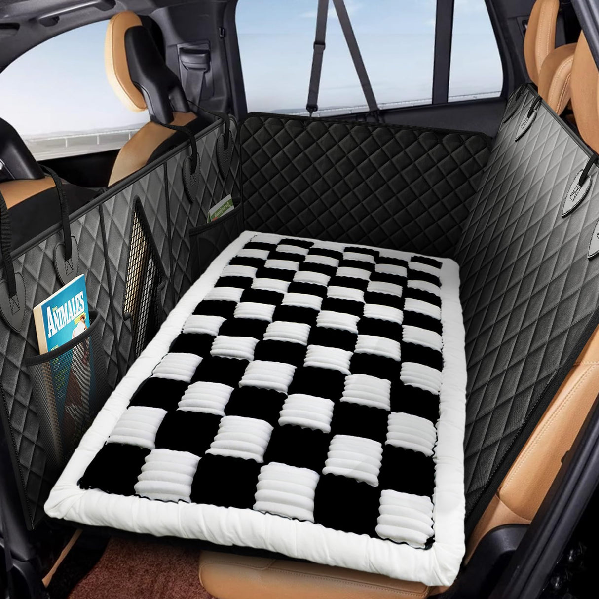 CarChic Backseat Extender Pet Bed Mat, Deluxe Dog Bed for Car Back Seat, Non-Slip Dog Mat for Truck Back Seat Cover with Hard Bottom, Plaid Backseat Dogs Bed for Car Trucks SUVs (57.8" * 26.7" inch)