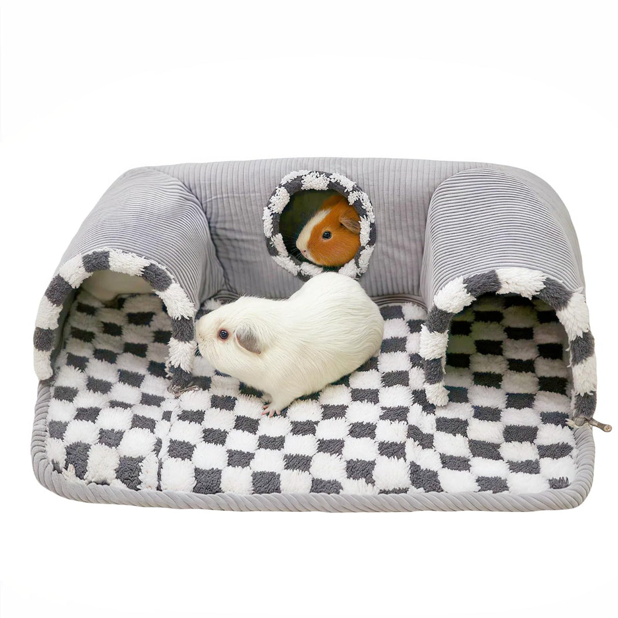 Lfokd Guinea Pig Hideout Tunnel with Warm Bed for Small Pet 3 Cave Small Animal Tunnel Toy Cages Grey