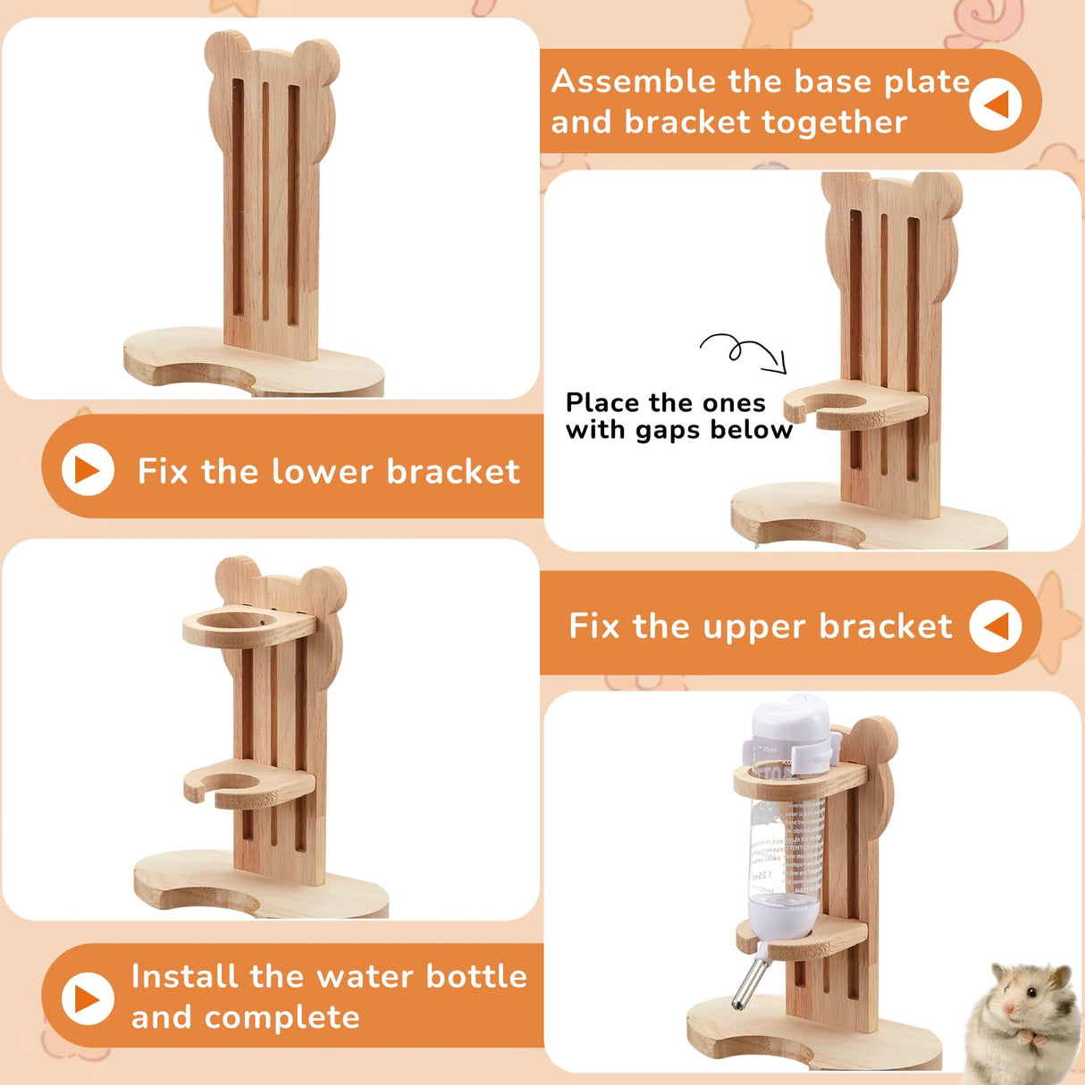 Sonwyoung 18 Pcs Hamster Cage Accessories, Silent Hamster Wheel, 15 Chew Toys Set, Maze Wood House and Water Bottle Set for Rat Mice Small Animals Habitat (Fun Interactive Style)