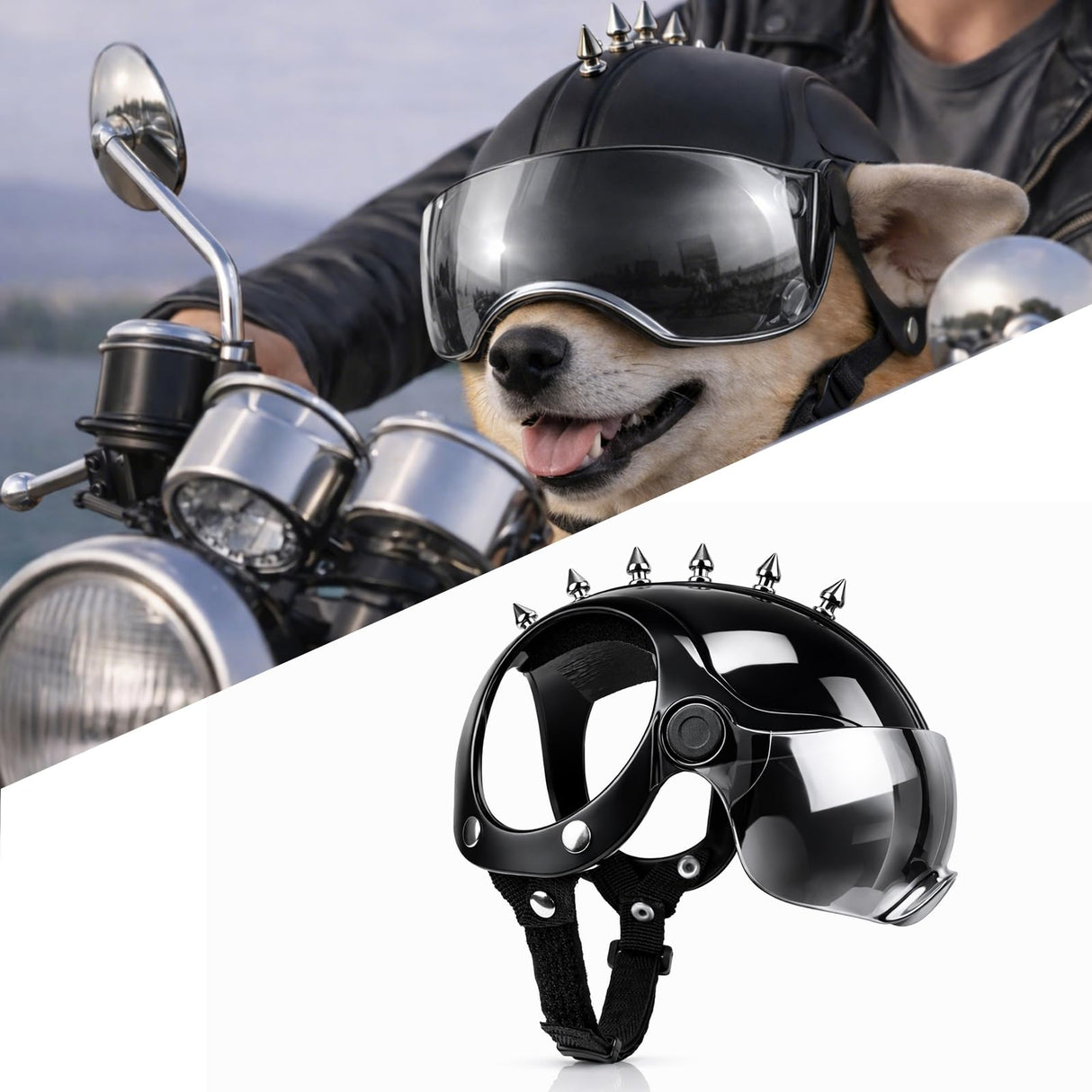 Petmolico Safety Helmets for Dogs,Dog Helmet with Anti-UV Silver Goggles&Ear Holes&Adjustable Strap,Comfortable&Protective Goggles Helmet for Small Animals for Outdoor Driving/Riding/Hiking/Biking
