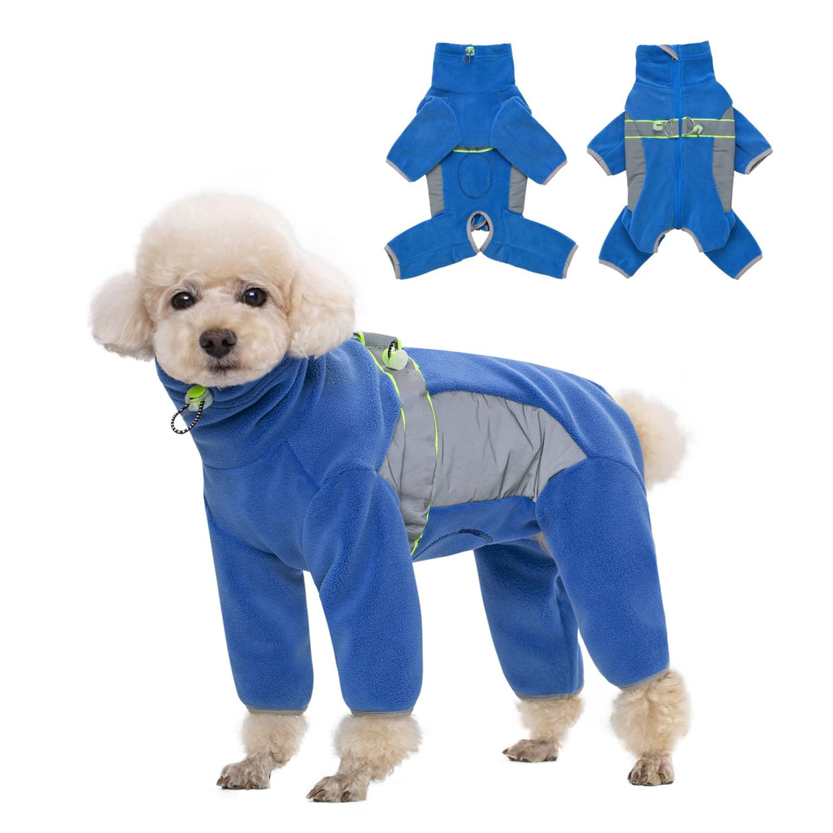 BECHANMIG Dog Winter Warm Coats 4-Legs Fleece for Small Medium Large Dogs,High Collar Dog Cold Weather Coat Full Body,Dog Snowsuit Comfort Windproof with Reflective Zipper Leash Hole_XL(Blue)