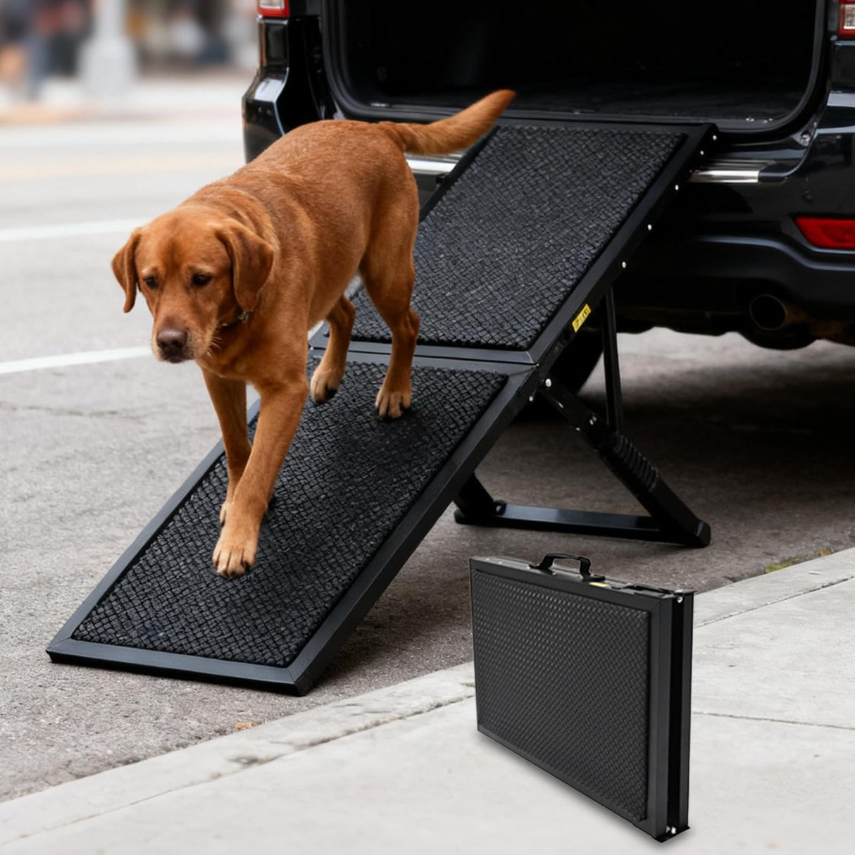 LoopTime Dog Ramp for Car,49.4"x 16.1" Dog Stairs for Large Dogs with Anti-Slip Surface,Large Folding Pet Stairs for SUV,Truck with Adjustable Height,Outdoor Portable Wide Dog Steps up to 99LBS