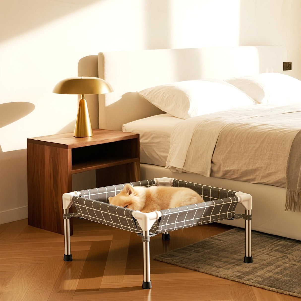 4-Sided Enclosed Elevated Dog Bed - Scratch-Resistant Stainless Steel Frame, Safety Fences to Prevent Falling, Ideal for Puppies & Cats, Indoor & Outdoor Use, Patio/Camping Friendly