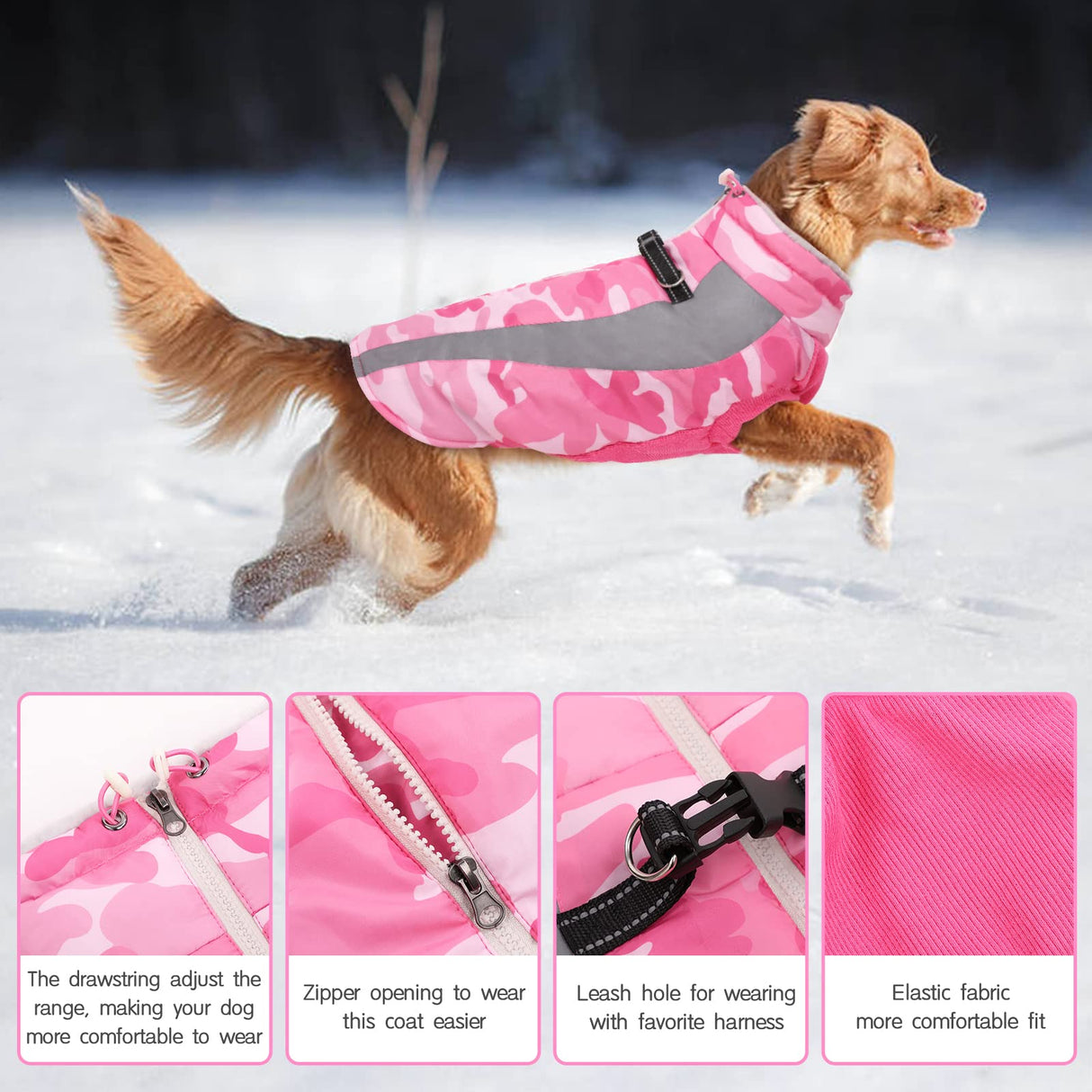 FUAMEY Dog Winter Jackets for Large Dogs,Dog Coat with Harness Built in,Waterproof Dogs Snowsuits Warm Pet Jacket Zip Up Fleece Cold Weather Coats Reflective Puppy Vest with Pocket Blue 3XL