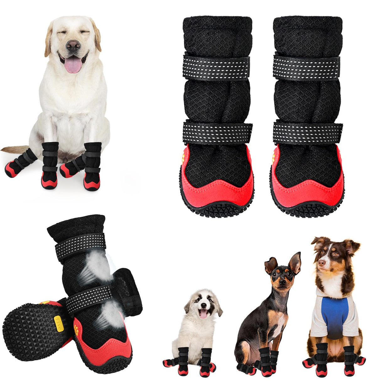 Dog Shoes for Medium Large Size Dogs, Breathable Dog Shoe for Hot Pavement, Dog Booties and Paw Protectors to Prevent Licking, Anti-Slip Dog Boots with Reflective for Summer, Hiking, Snow (Size 6)
