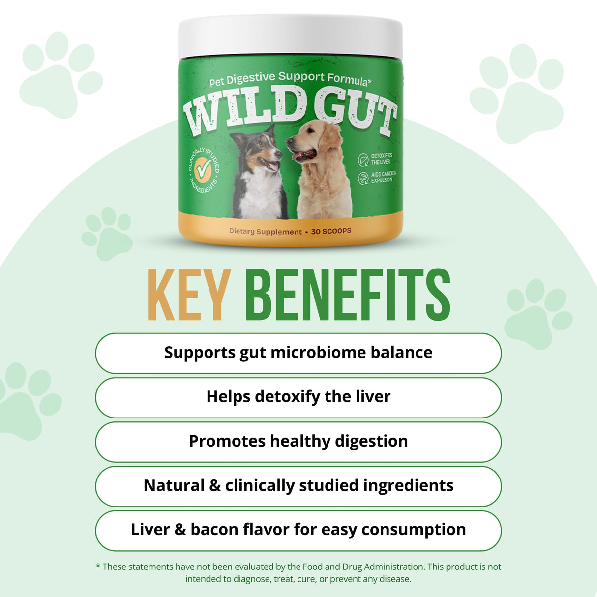 Wild Gut - Natural Probiotic Supplement for Pets | Supports Digestive Health & Gut Microbiome | 8 Probiotic Strains | 3 Bottles