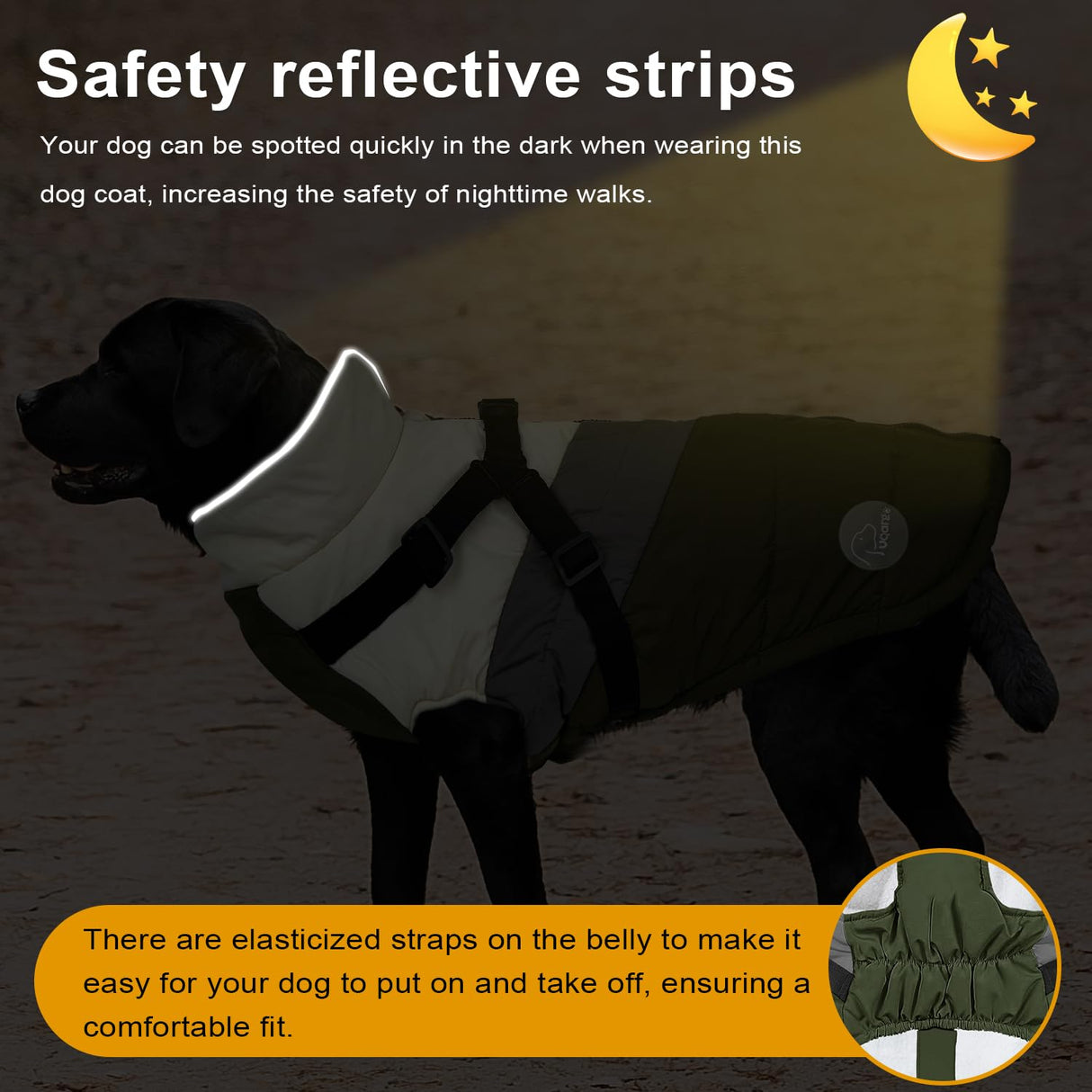 ANNICOO Warm Dog Winter Coat,Waterproof Dog Jacket with Built-in Harnes (Black, XL)