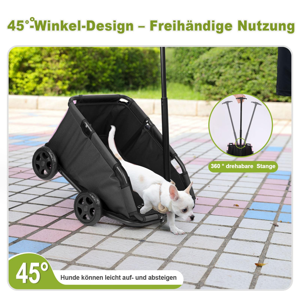 AESRAOU Mini Dog Strollers for Mini Pets, Foldable Multifunctional Shopping Carts with Extendable Pull Handle, Doggie Wagon Built-in Cushion and Safety Rope with Storage Bag (Black)
