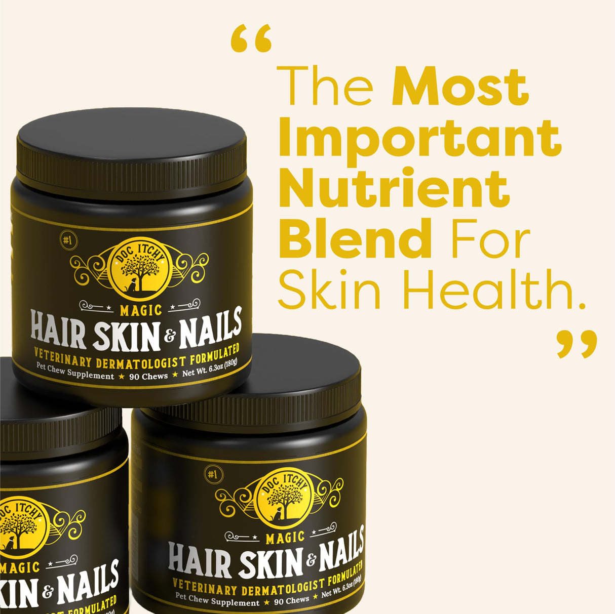 Medical-Strength Hair Skin & Nails Dog Chews | Vitamin A Retinol & B3 Niacinamide for Dogs | EPA Omega 3 for Dog | Relieve Itching, Flaky Skin & Brittle Nails | 90 Chews