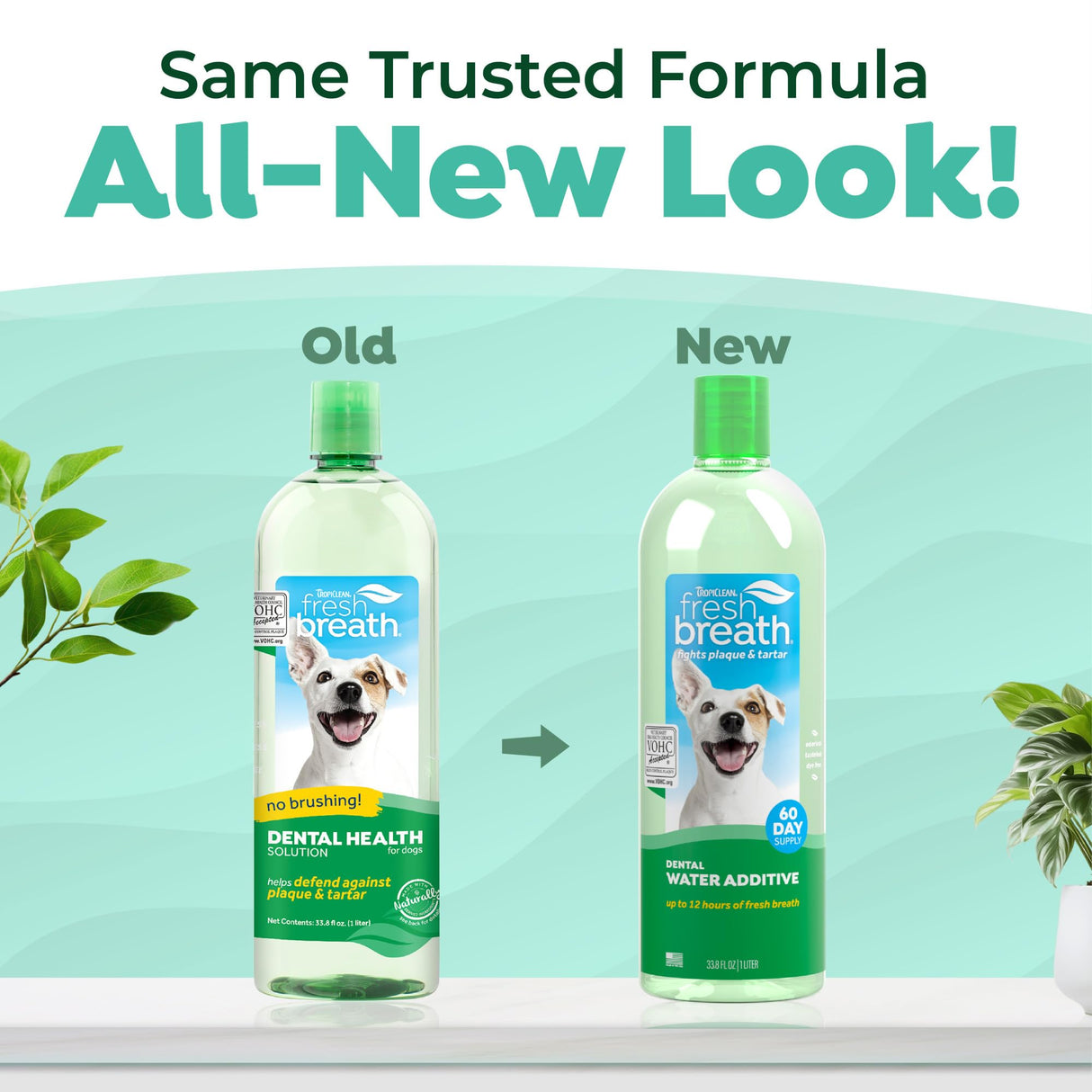TropiClean Fresh Breath Water Additive for Dogs, Dog Breath Freshener and Teeth Cleaning Solution, No Toothpaste or Toothbrush Required, 33.8oz.