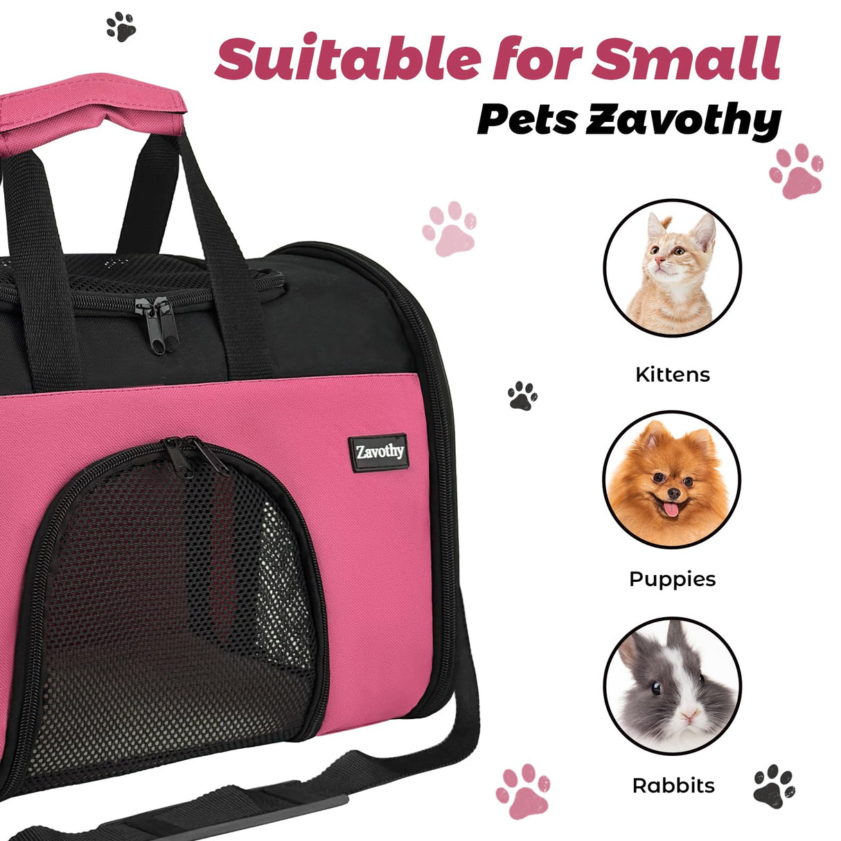Zavothy TSA Airline Approved Soft-Sided Pet Carrier for Small to Medium Cats and Puppies, Up to 15 Lbs – Collapsible Travel Carrier for Dogs & Cats, Pink