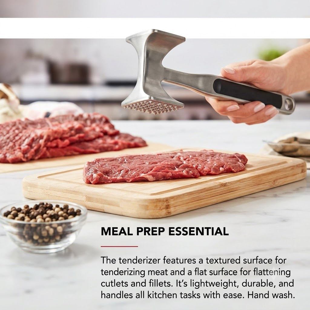 Gourmet Multi Sided Meat Tenderizer for Pounding Meats, Nuts, Shellfish, ect, Hang Hole for Easy Storage, Hand Wash, One Size, Black