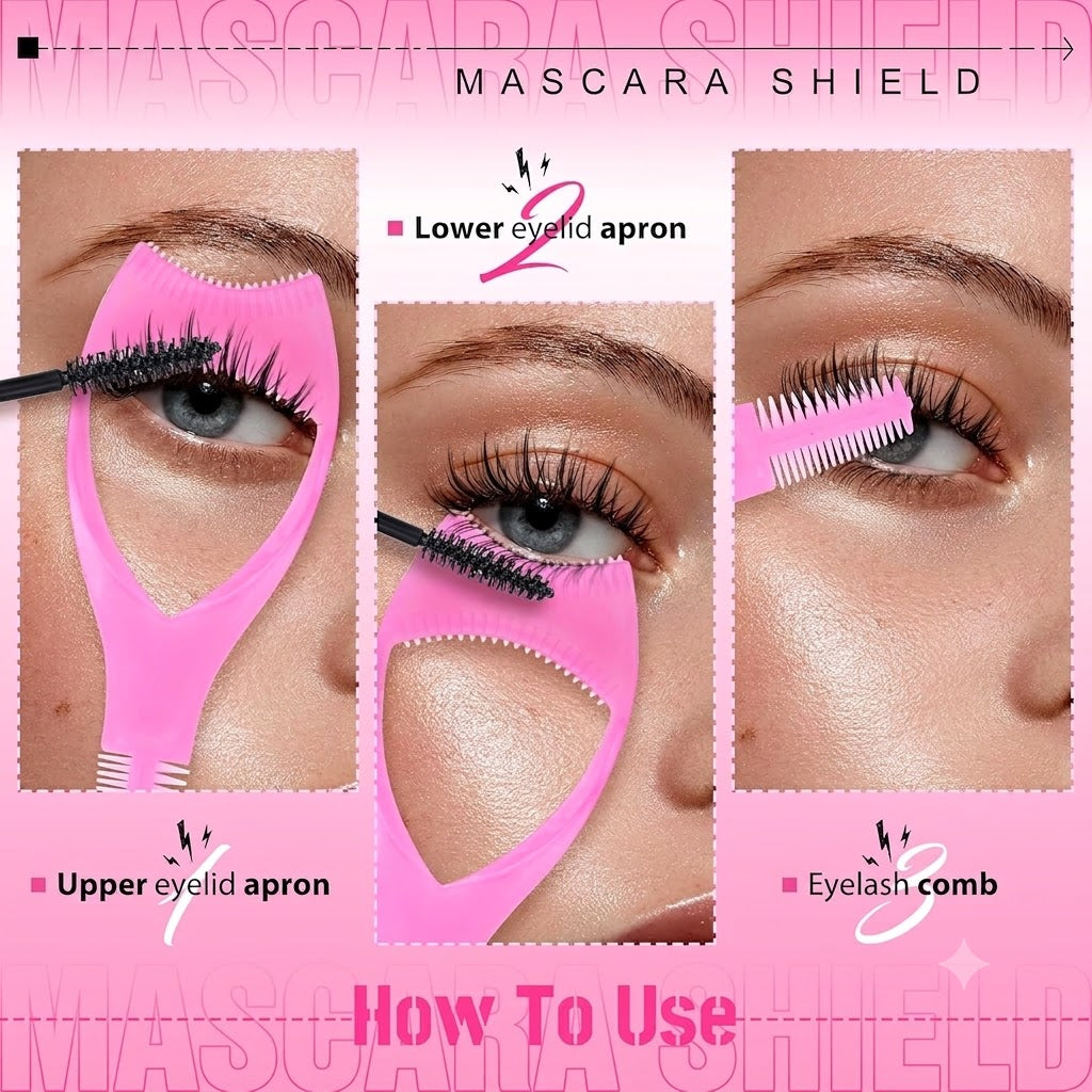 3 in 1 Mascara Shield 2Pcs Lash Tools Mascara Shield Applicator Guard Lash Buddy Silicone Eyeliner Stencils Beginners Friendly Makup Tool by (Plum)