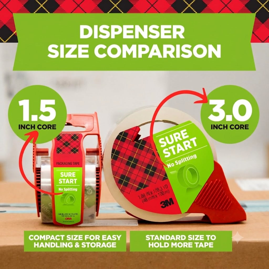 Sure Start Packing Tape, Clear, Quiet Unwind and Easy Start, 1.88 in. x 22.2 yd., 6 Tape Rolls with Dispensers