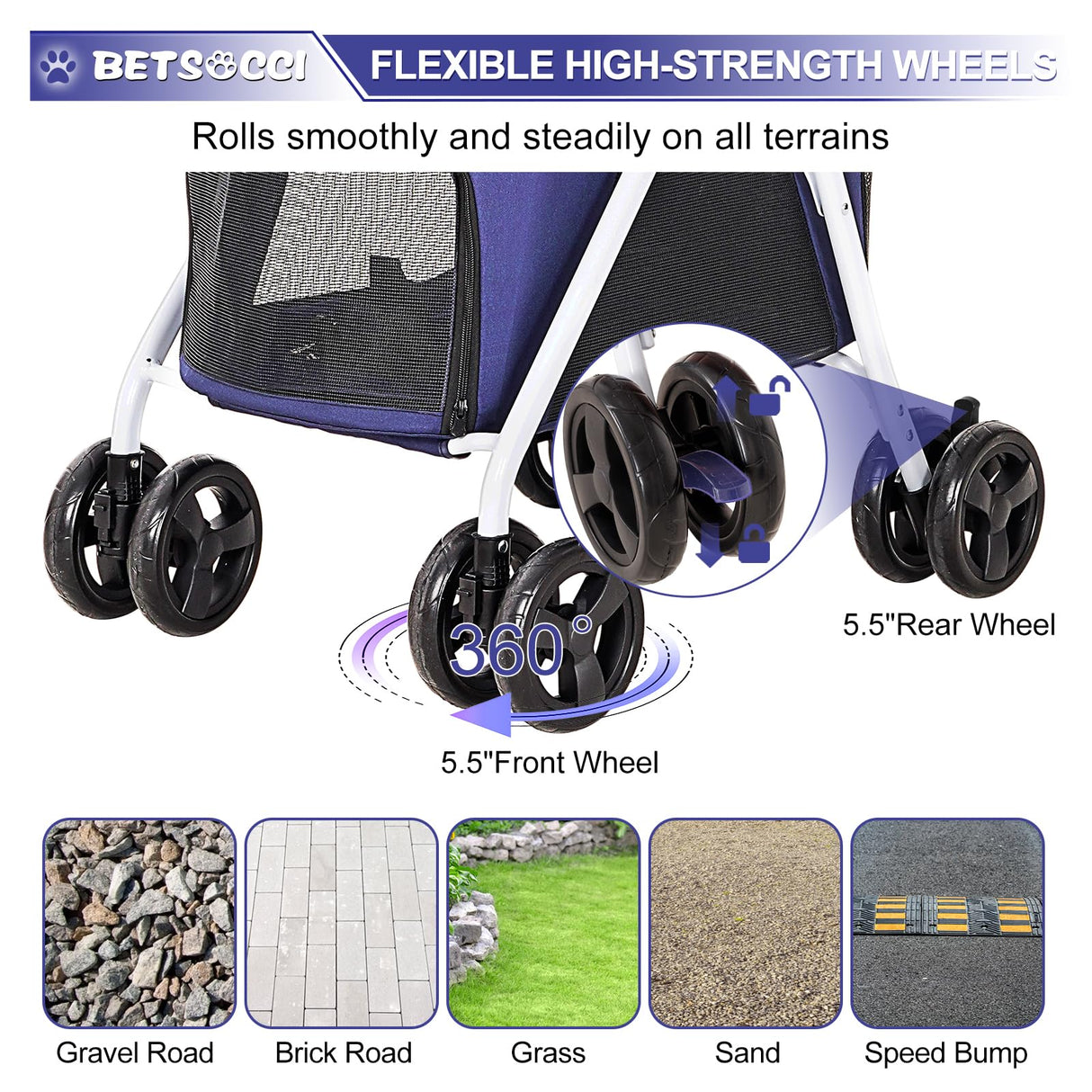 BETSOCCI Double Dog Stroller with 2 Detachable Carrier, Portable Pet Stroller for Small Dogs & Cats Folding Lightweight Puppy Travel Carriage, 4 Wheels, Blue