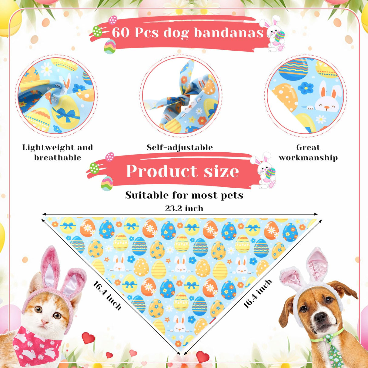 Reginary 108 Pcs Easter Dog Bandanas Bulk Neck Ties Set Pet Triangle Scarf Bibs Adjustable Washable Kerchief Bibs Dog Tie Costume Accessories for Medium Small Pet Holiday Birthday Gift Favor