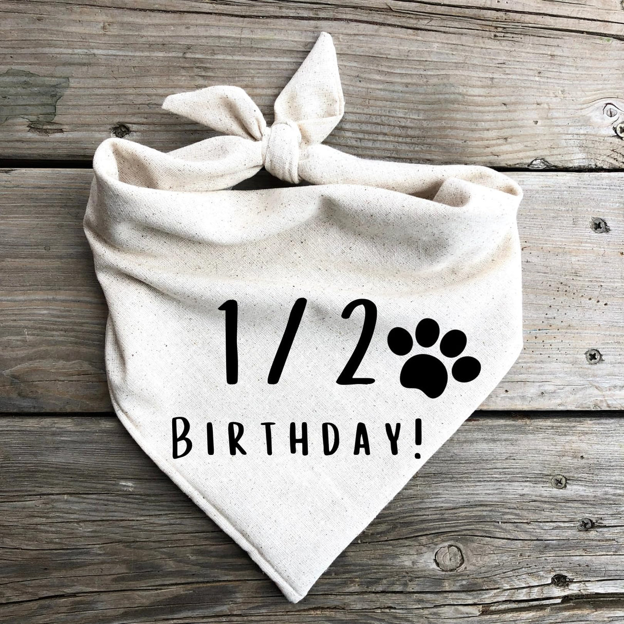 Half Birthday 1/2 Dog Bandana 6 Month Old Barkday Party Oatmeal Cream Natural Simple Minimal Neutral (X-Large)