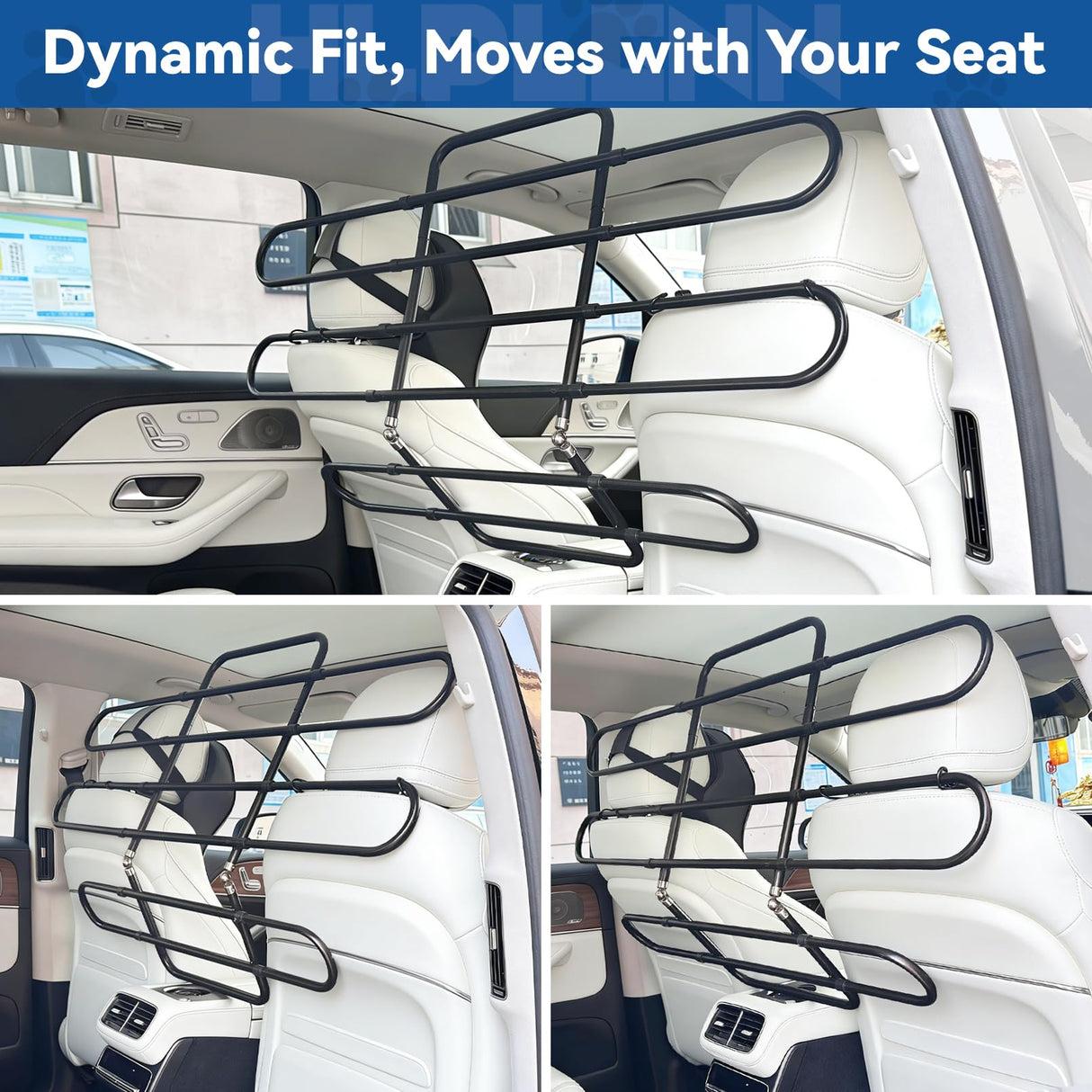 Hlplenn Adjustable Metal Dog Car Barrier, Universal Pet Divider with Steel Frame for SUV Truck Sedan & MPV, Car Dog Barrier & Back Seat Cargo Gate, Movable Panel Fits Seat Recline