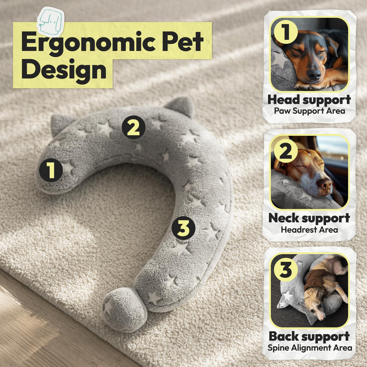 POMESEA Dog Calming Pillow, Glow in The Dark Dog Put Head on, Soft Question Mark Pillows for Dogs, Kids, Adults, Washable Dog Bed Pillow, Cozy Dog Body Pillow (L Gray)