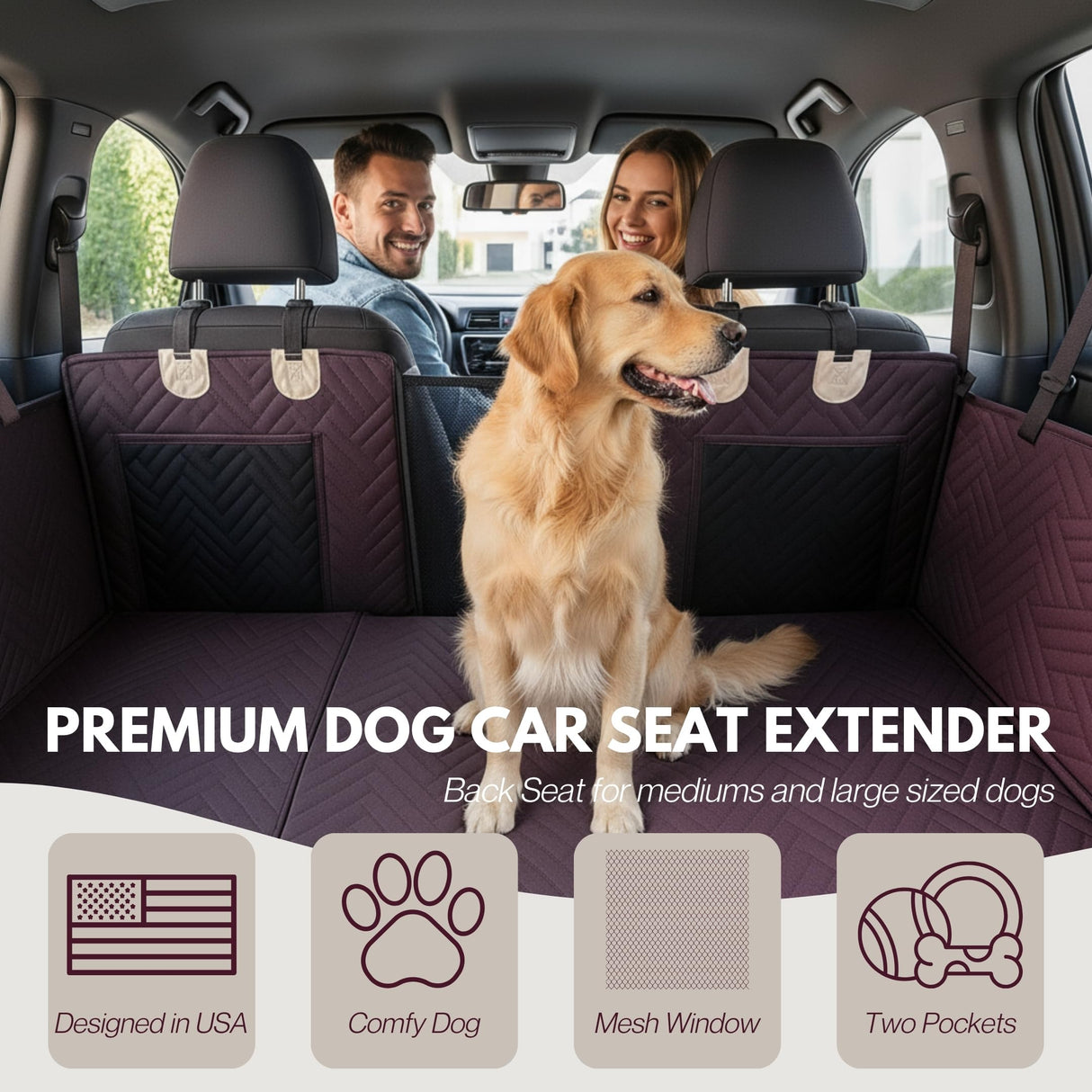 DOGGO Selection Back Seat Pet Cover for Dogs, Premium Dog Hammock for Car with Hard Bottom | Universal Car Seat Protector, Waterproof & Washable | Dog Car Seat Cover for Large (Brown)
