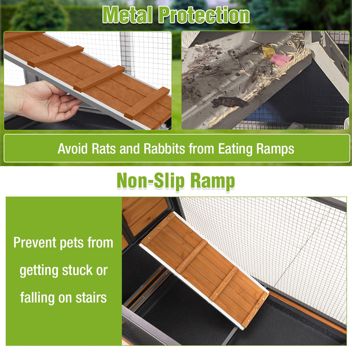 GUTINNEEN 2-Story Rabbit Hutch with Chew-Proof Full Metal Frame for Indoor/Outdoor - 62" Bunny Cage with 6 Locking Casters & 2 Pull-Out Trays for Rabbits, Guinea Pigs, Small Pets (Brown)